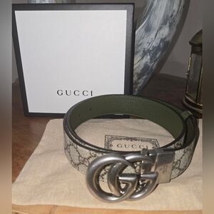 Gucci Reversible Belt Monogram And Solid Green